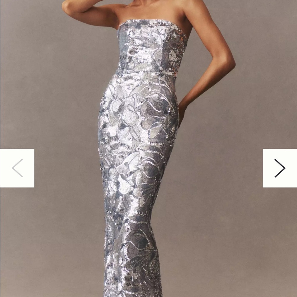 Strapless Silver Sequin Gown